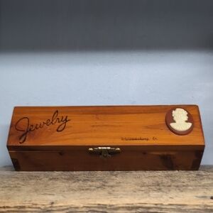 Vintage Cedar Wood Jewelry Box with Cameo